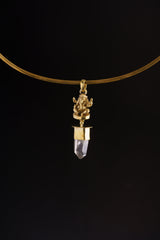 Himalayan Specialty Quartz - Shiny Golden Brass Set - Meditating Lord Ganesha Cast - Robust Dangling Talisman Pendant