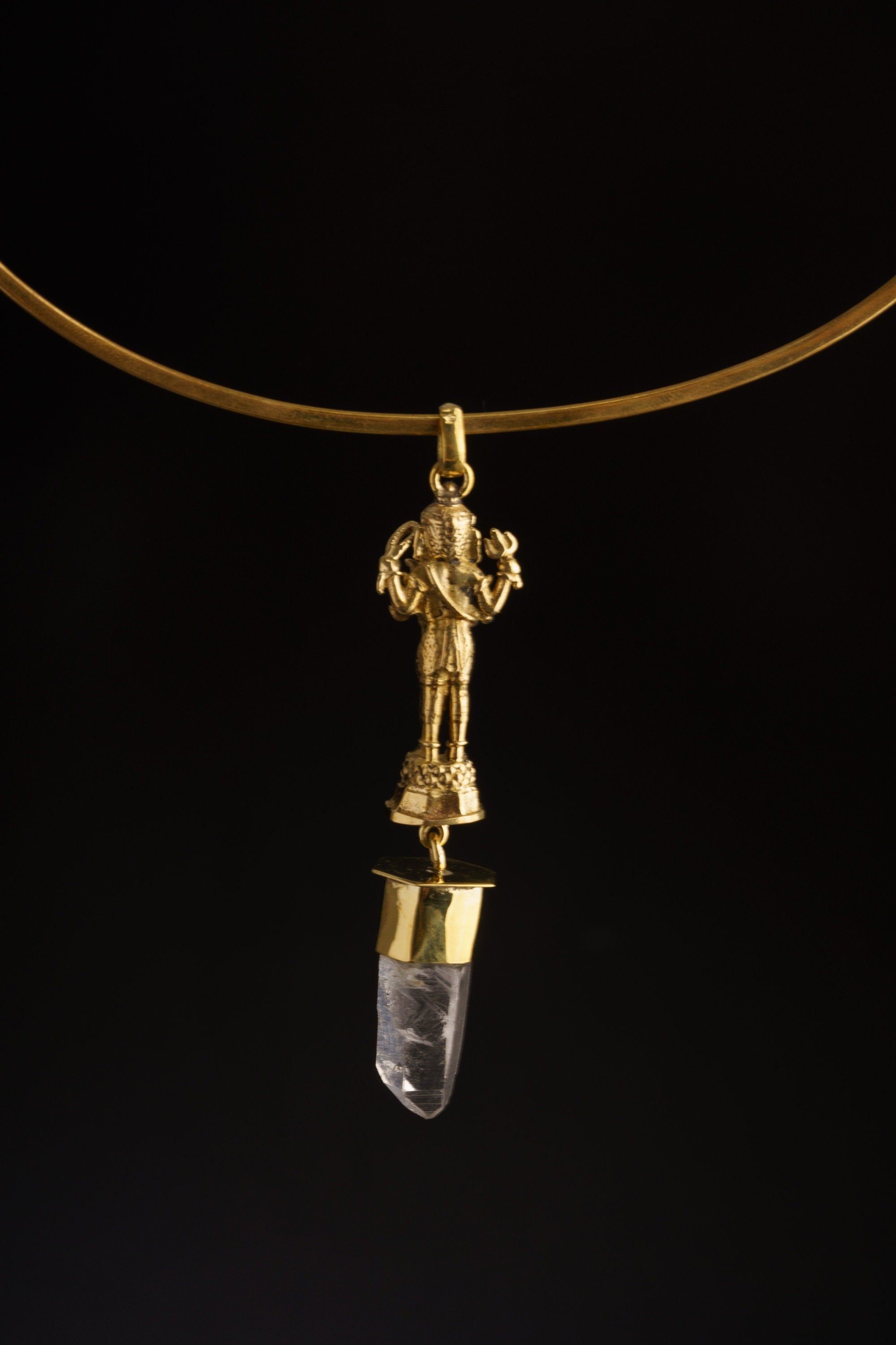 Ganesha Clear Quartz Pendant Brass Talisman Necklace Himalayan Quartz Crown Chakra Spiritual Gift