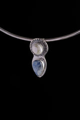 Blue Moonstone & South Sea Pearl Pendant, Crystal Stack, Textured 925 Sterling Silver, Throat Chakra, Emotional Balance Jewelry,Perfect Gift
