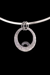 Hammered Oxidized Sterling Silver Moonstone Crescent Pendant: Cancer Zodiac