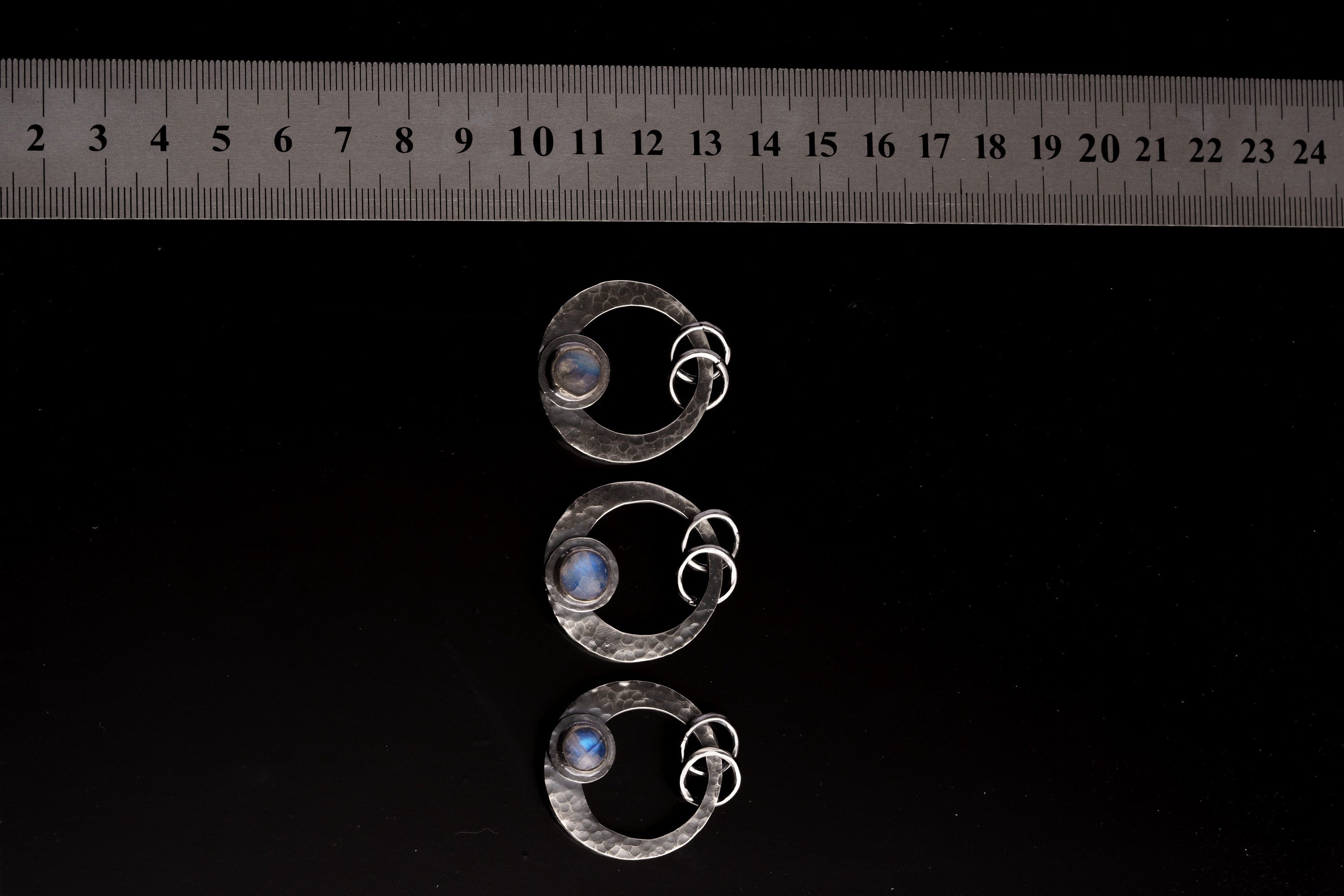 Moonstone Crescent Pendant 925 Sterling Silver Oxidized Necklace Hammered Texture Cancer Zodiac Lunar Chakra Gift