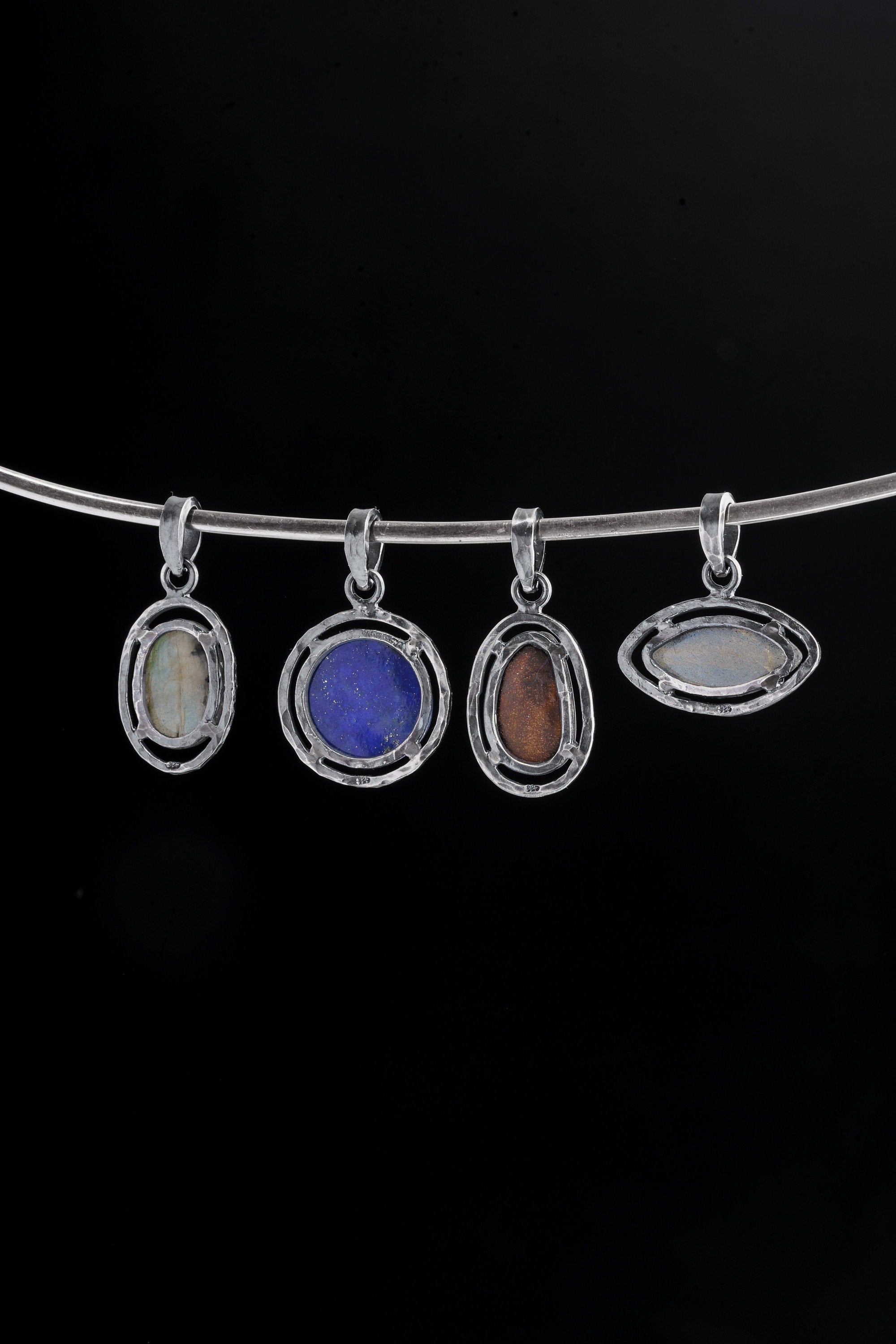 Brazilian Lapis Lazuli Pendant 925 Sterling Silver Oxidized Oval Frame Pyrite Throat Third Eye Chakra Necklace