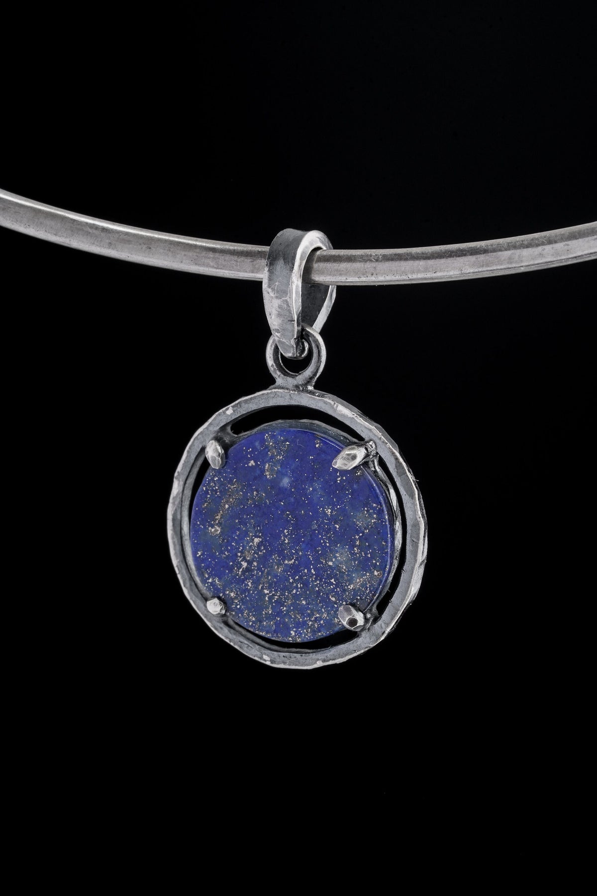 Wisdom & Sparkle: Lapis Lazuli and Pyrite - Oxidised Sterling Silver - Strong Claw Setting - Hammer Textured - Pendant Crystal Necklace