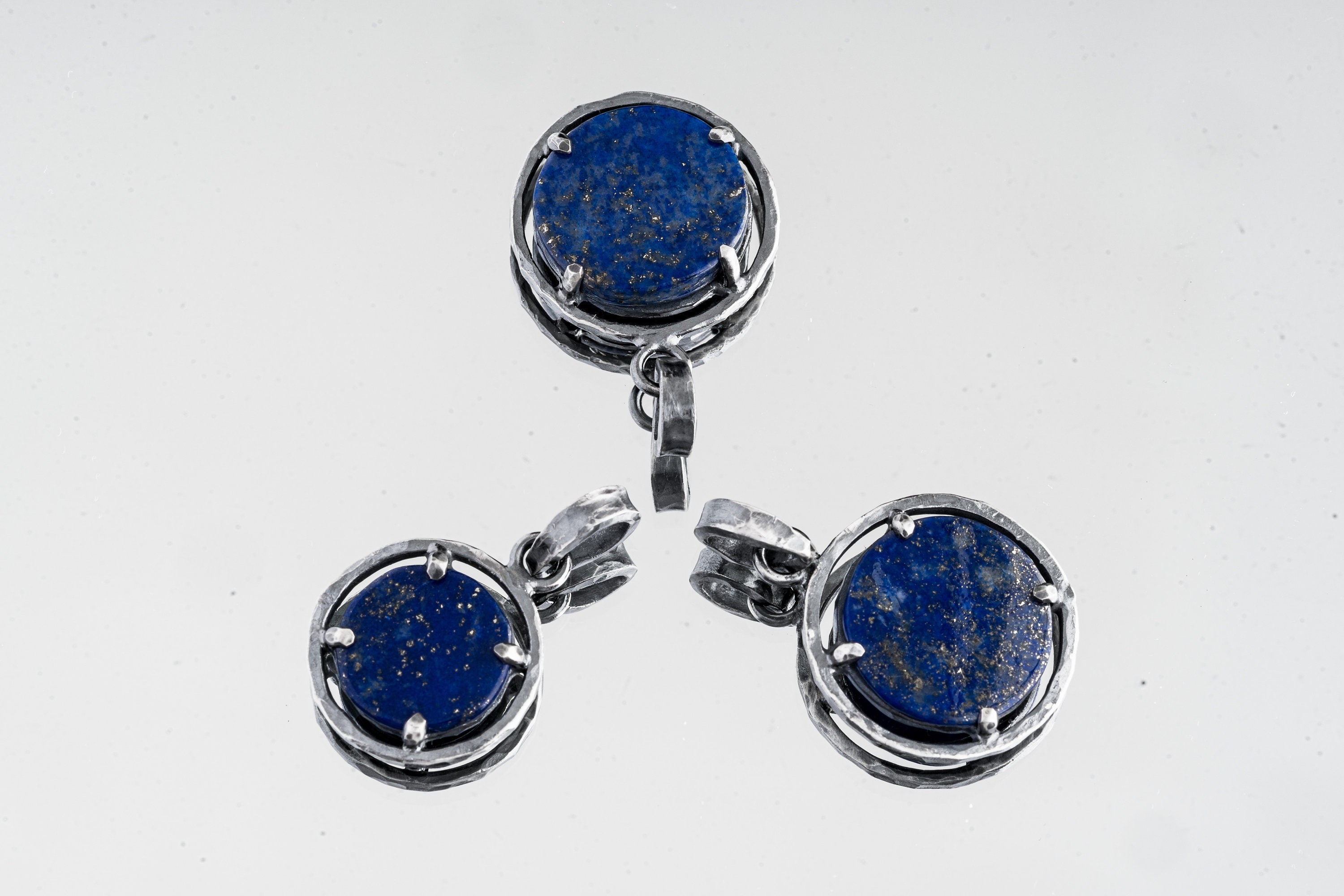 Wisdom & Sparkle: Lapis Lazuli and Pyrite - Oxidised Sterling Silver - Strong Claw Setting - Hammer Textured - Pendant Crystal Necklace
