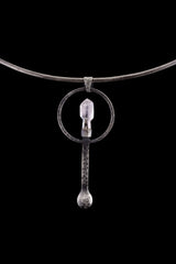 Vera Cruz Amethyst Sceptre - Spice / Ceremonial Spoon - 925 Cast Silver - Unique Oxidised Hammer Texture - Crystal Pendant Necklace -