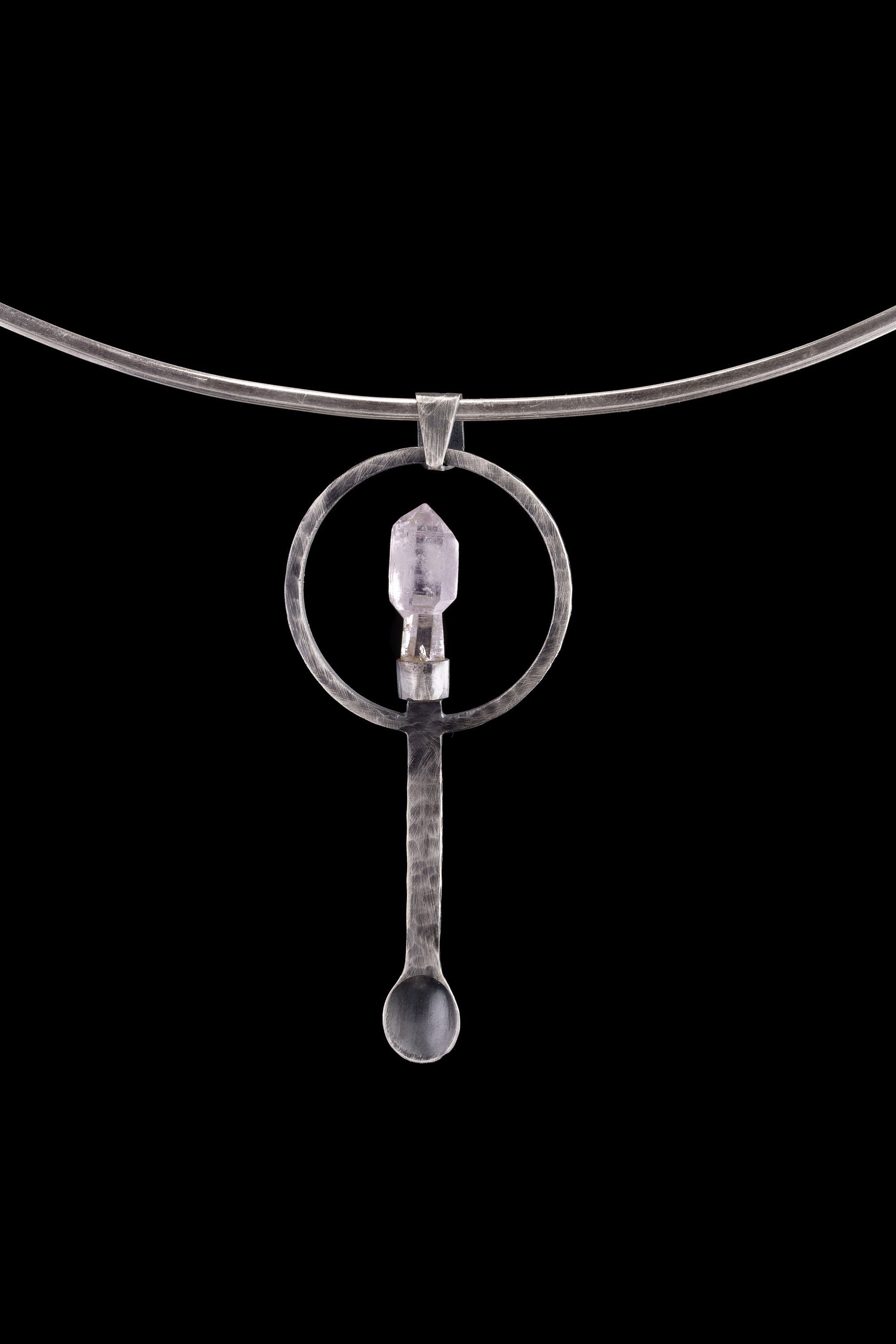 Raw Aquamarine Spoon Pendant 925 Sterling Silver Oxidized Cast Fairy Spoon Necklace Throat Chakra Pisces Gift