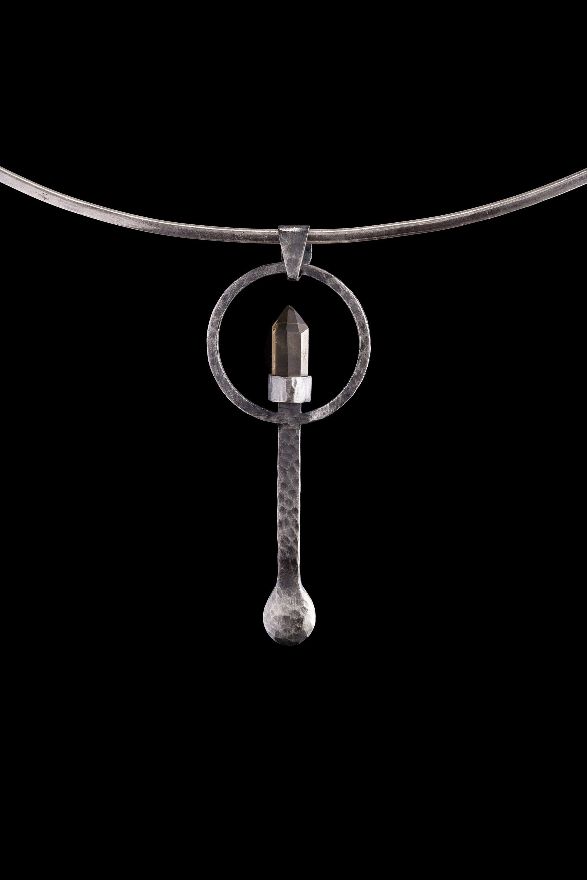 Cut Citrine Generator - Spice / Ceremonial Spoon - 925 Cast Silver - Oxidised Hammer Textured - Crystal Pendant Necklace