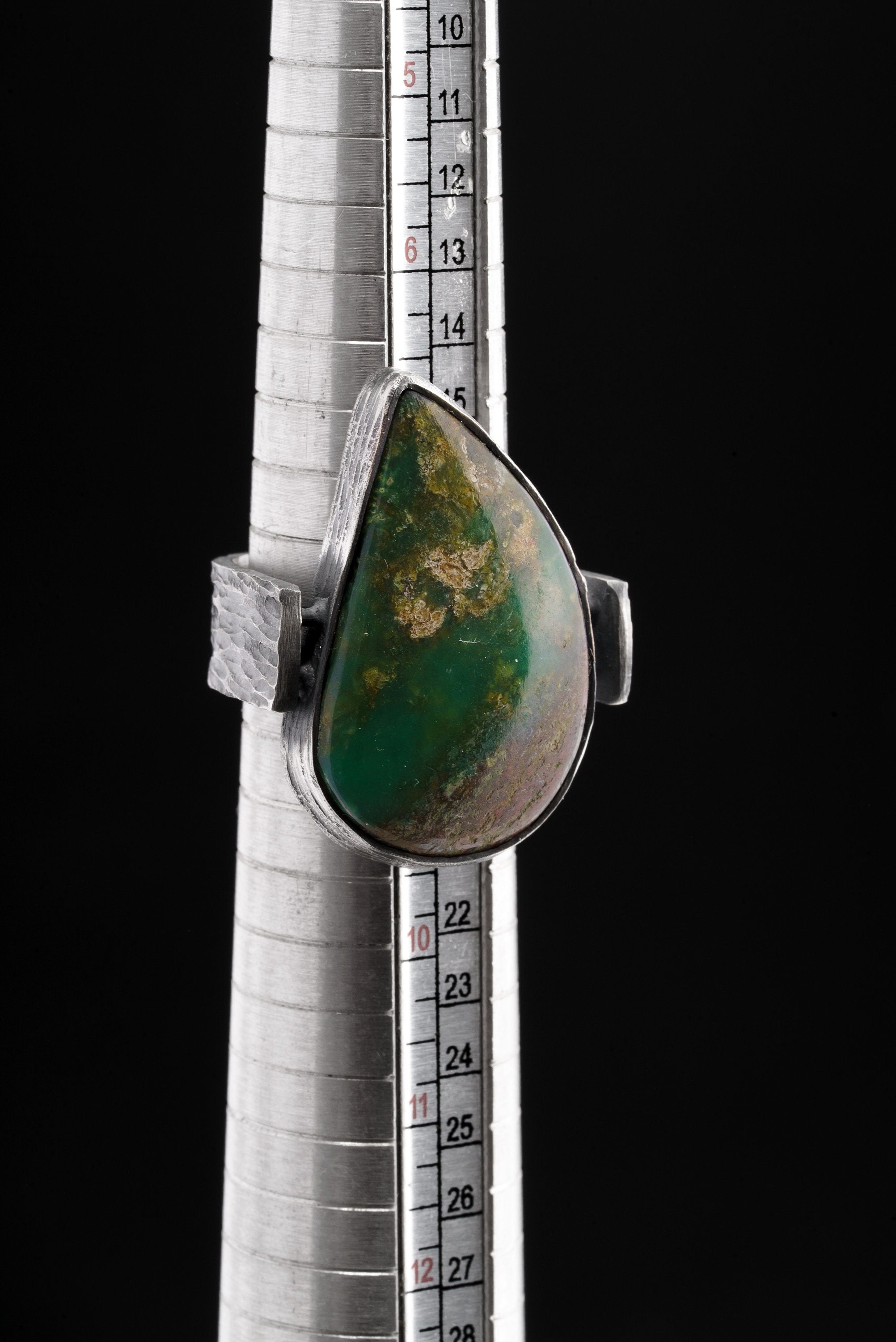 Chrysoprase Ring: Abstract Oxidized Sterling Silver, Size 8