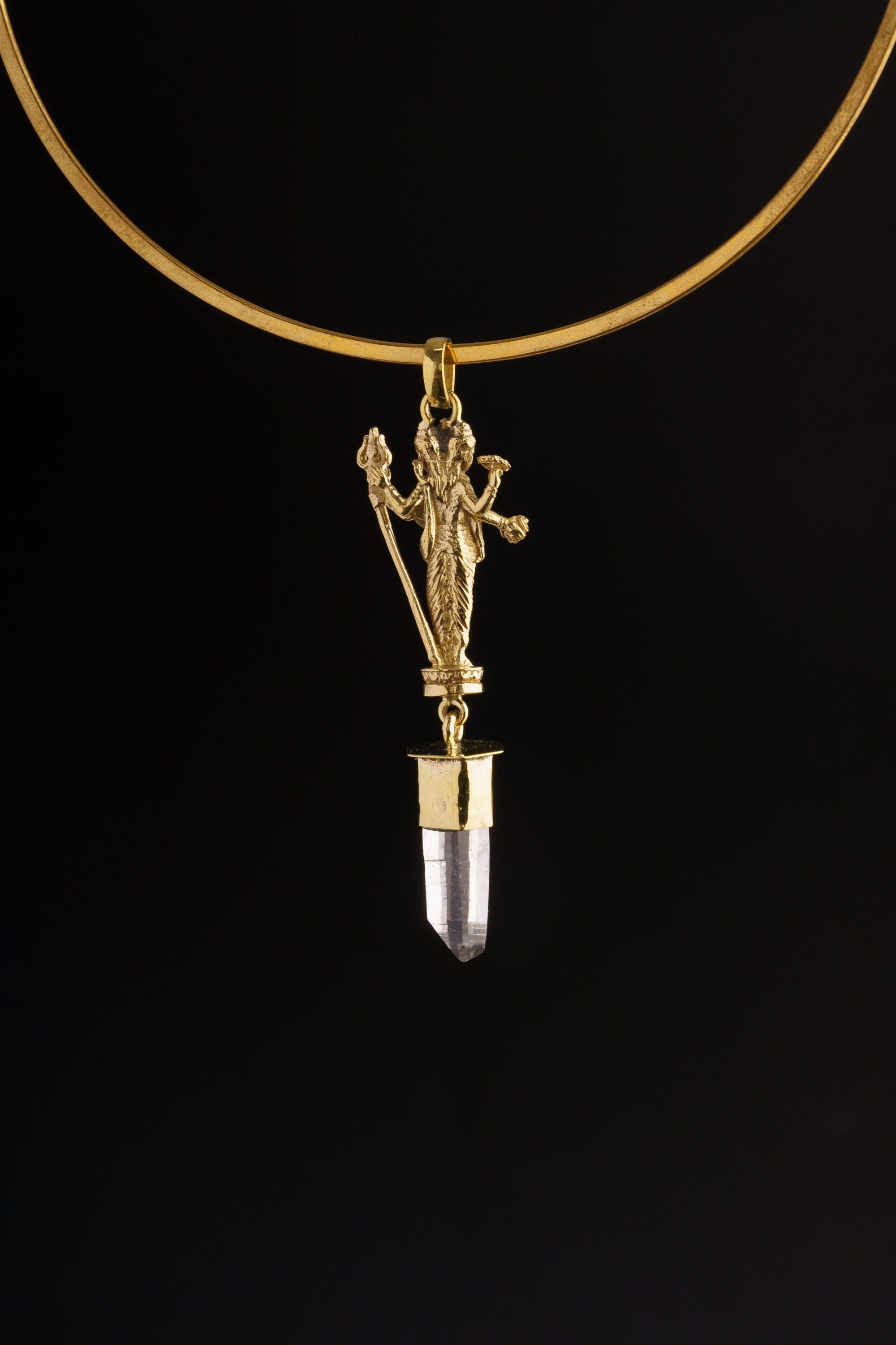 Shiva Himalayan Quartz Pendant: Hammered Brass Talisman