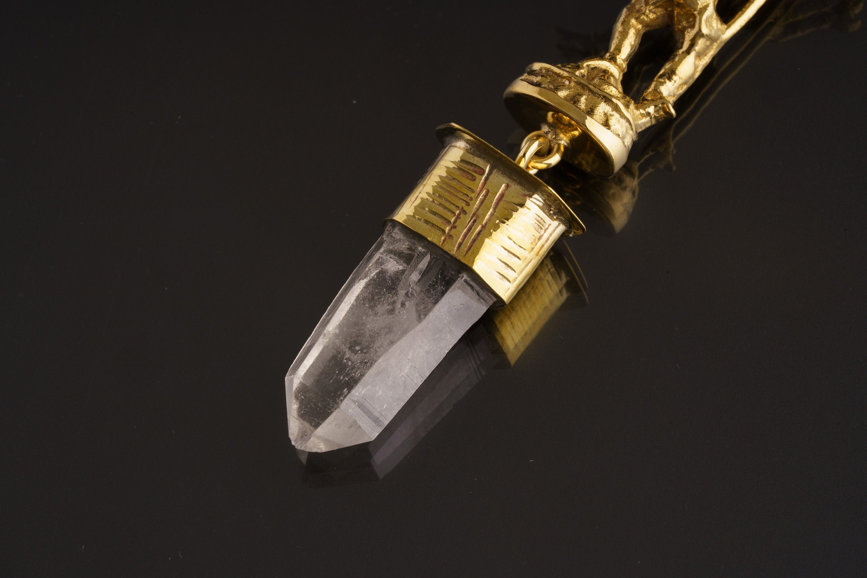 Dancing Shiva Gold Plated Brass Necklace: Himalayan Quartz Talisman Pendant