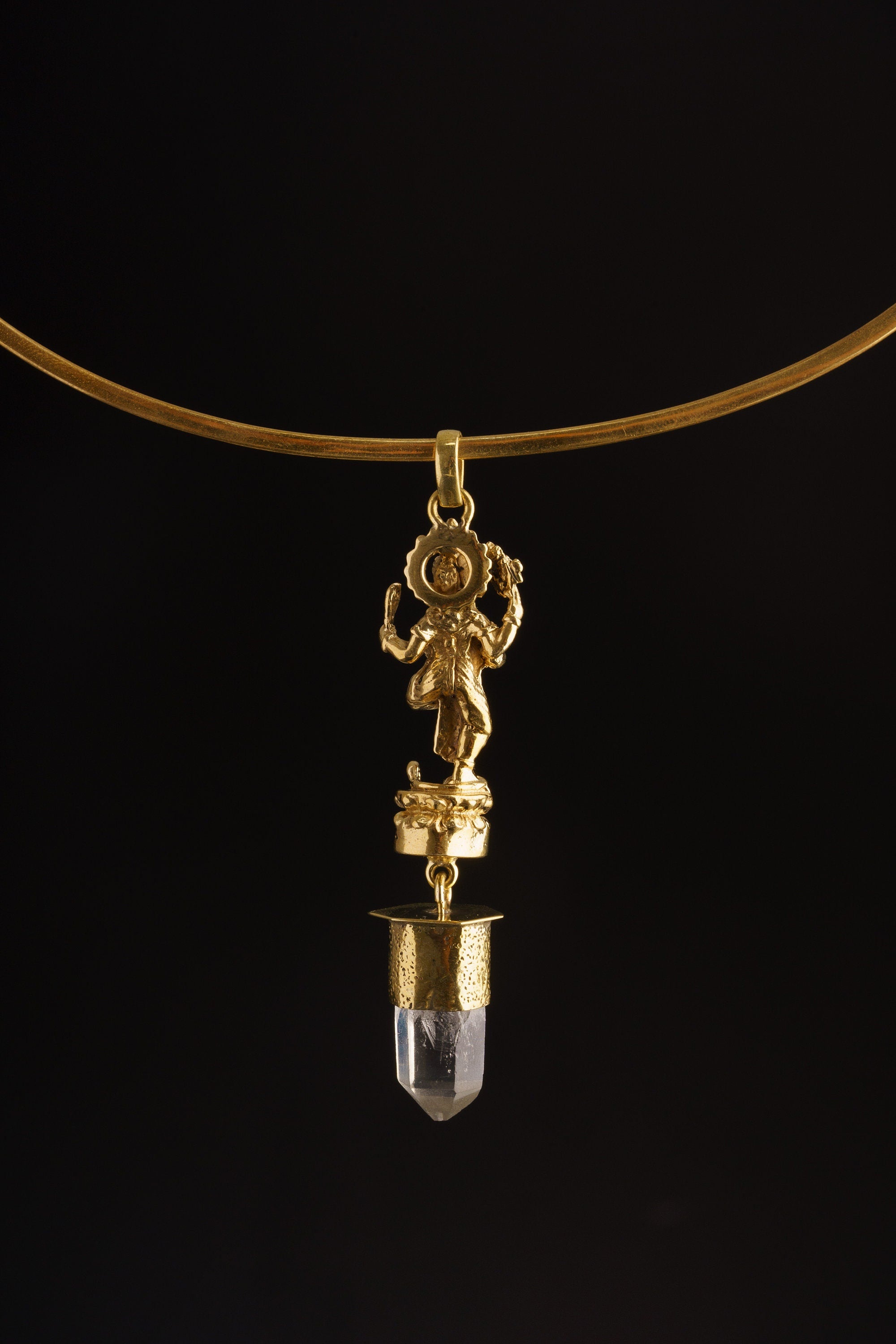 Ganesha Clear Quartz Pendant Brass Talisman Necklace Himalayan Quartz Crown Chakra Protection Spiritual Gift