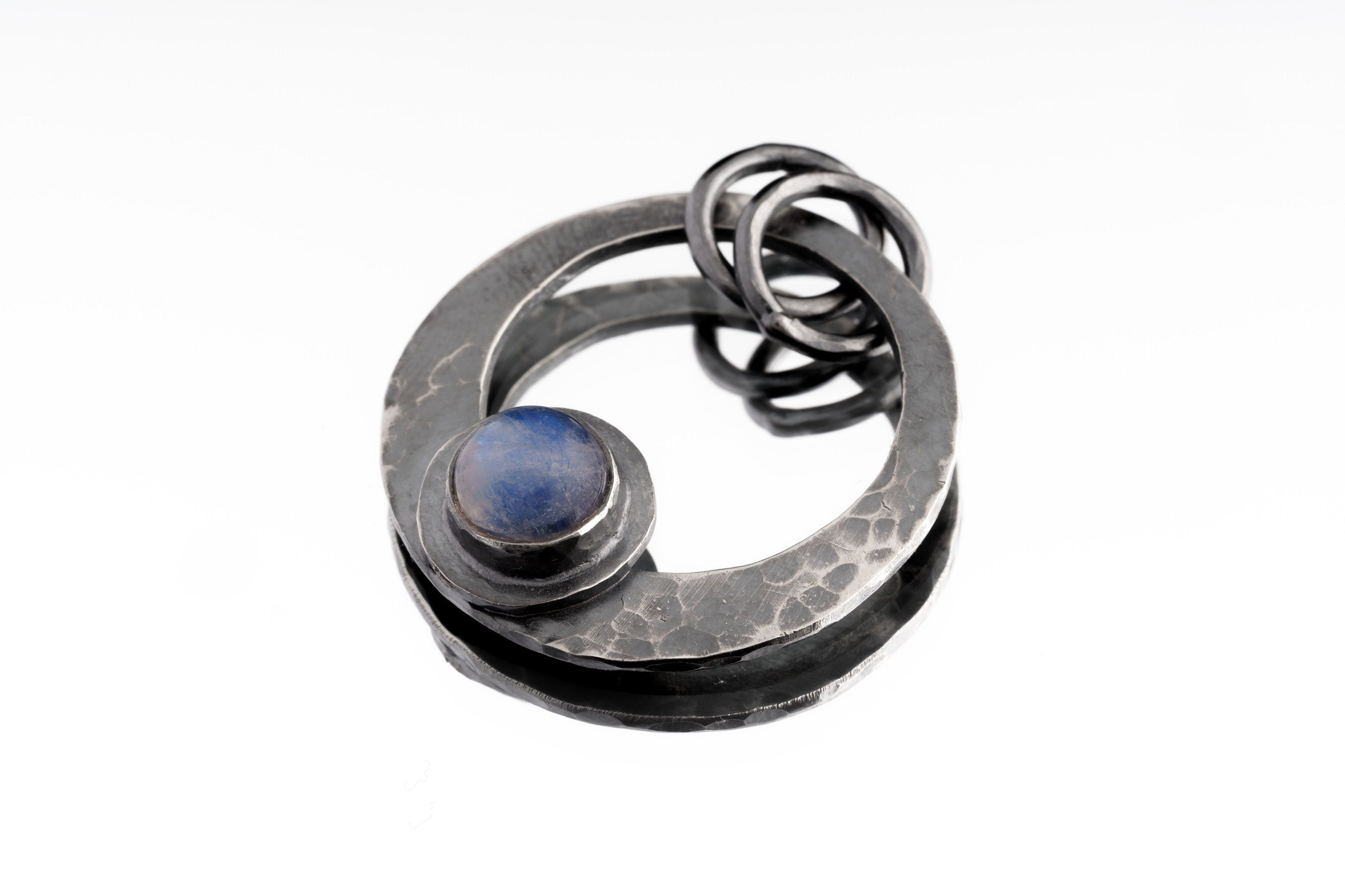 Moonstone Crescent Pendant 925 Sterling Silver Oxidized Necklace Hammered Texture Cancer Zodiac Lunar Chakra Gift