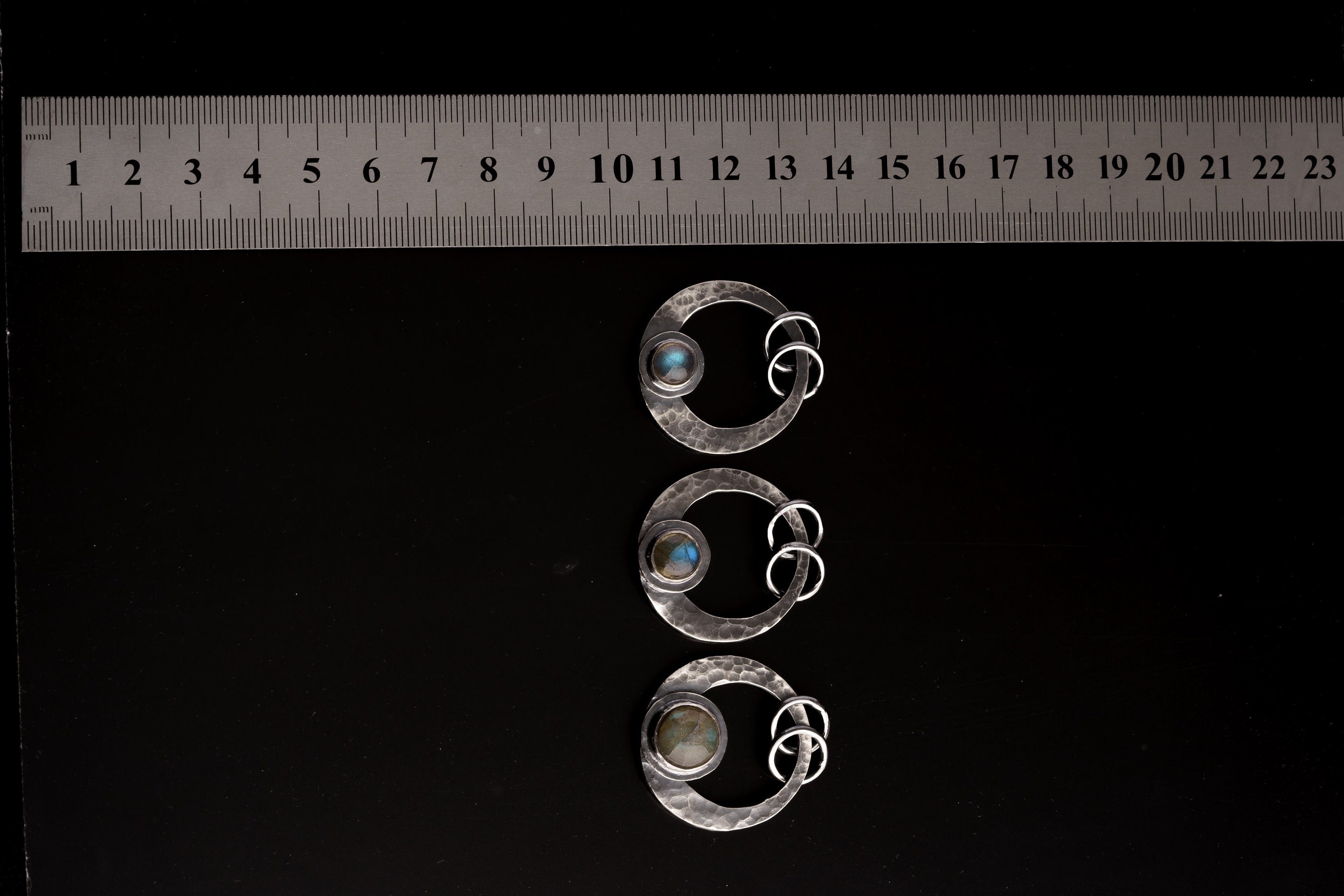 Labradorite Crescent Moon Pendant: Oxidized Sterling Silver, Scorpio Zodiac
