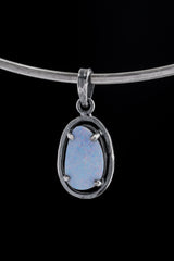 Mystical Opulence: Opal Doublet - Oxidised Sterling Silver - Strong Claw Setting - Hammer Textured - Pendant Crystal Necklace