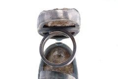Back view of Garnet and Calcite matrix ring showing the open-back sterling silver construction and adjustable band.