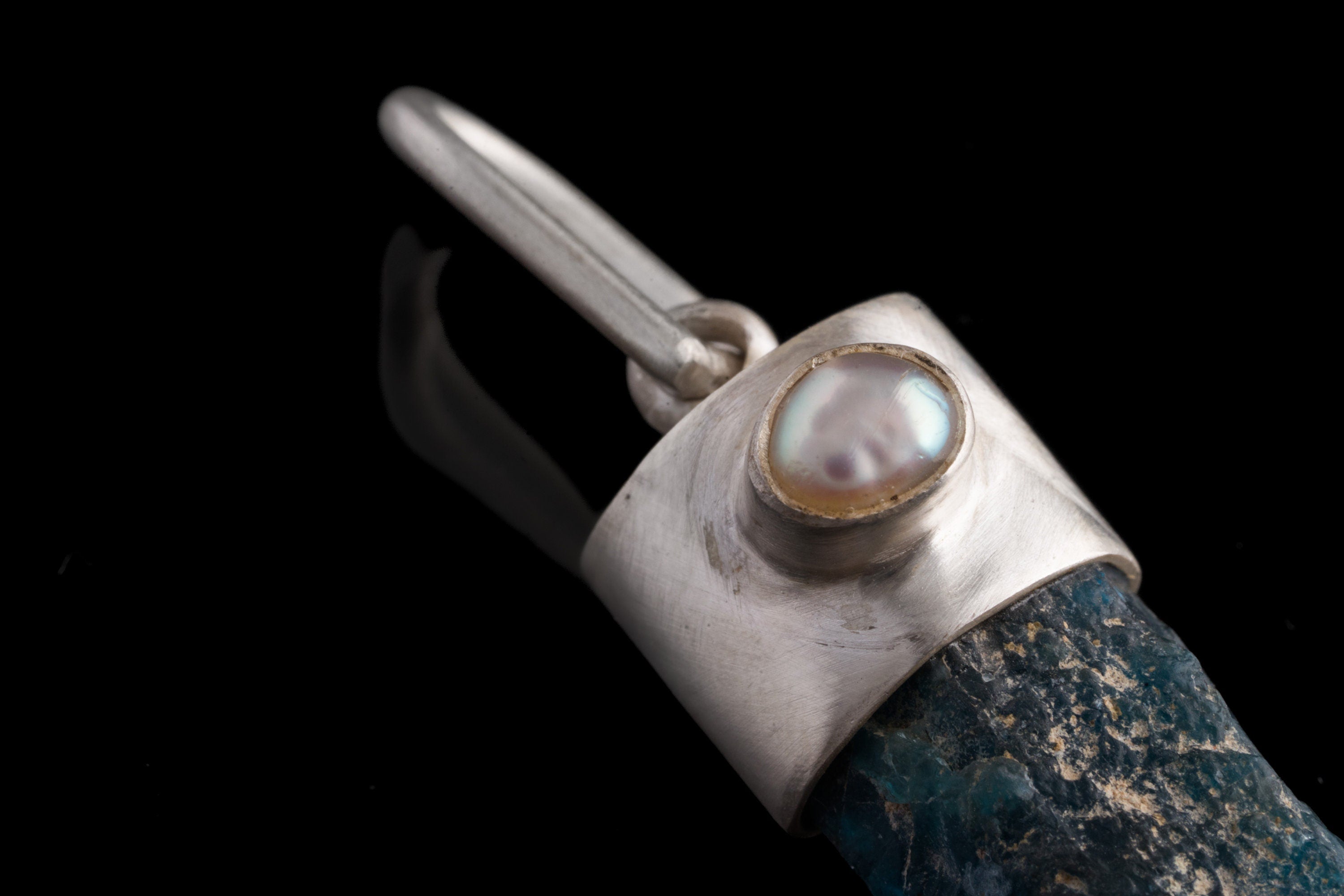 Apatite & South Sea Pearl Pendant: Brushed Sterling Silver Neckpiece