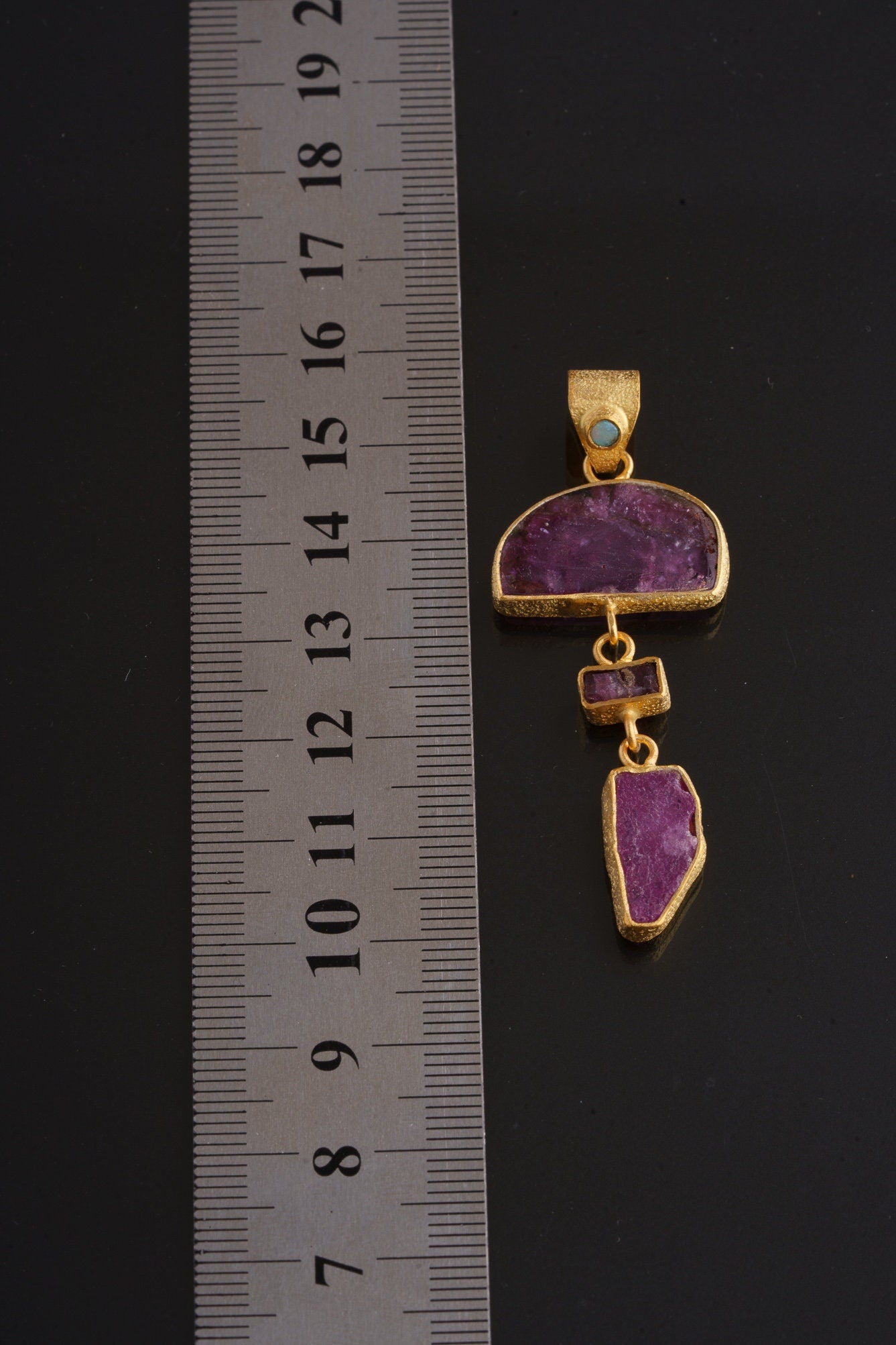 Gold-Plated Sterling Silver Pendant: Rubellite Tourmaline, Raw Ruby, Boho Charm