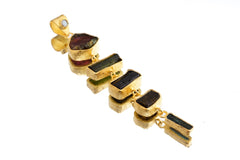 Rainbow Tourmaline Pendant in Textured 18 Carat Gold-Plated Sterling Silver, Six Unique Gemmy Tourmaline Crystals, Dangling Gold Charm