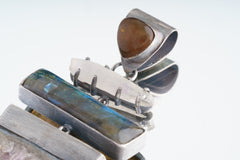 Oxidized Sterling Silver Amethyst Geode Pendant: Labradorite, Opal & Lemurian Quartz