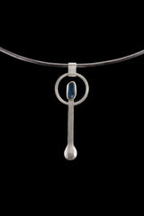 Rough Double Terminated Blue Gem Apatite - Spice / Ceremonial Spoon - 925 Cast Silver - Unique BushTexture - Crystal Pendant Necklace -