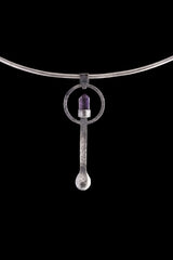 Cut Amethyst Point Generator - Spice / Ceremonial Spoon - 925 Cast Silver - Unique Hammered Textured - Crystal Pendant Necklace
