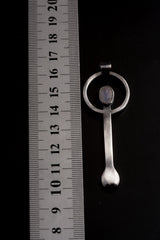 Semi Polished Blue Moonstone - Small Spice Spoon - Solid 925 Cast Silver - Oxidised Brush Textured - Crystal Pendant Necklace