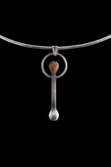 Fiery Ethiopian Opal Teardrop - Small Spice Spoon - Solid 925 Cast Silver - Oxidised & Brushed Texture - Crystal Pendant Necklace