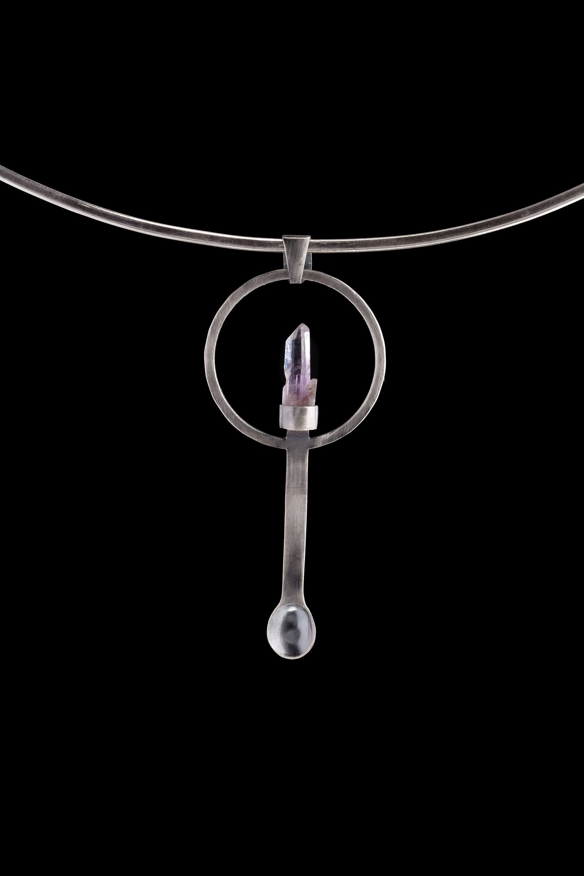 Double Terminated Vera Cruz Amethyst - Ceremonial Spoon - 925 Cast Silver - Oxidised Brush Textured