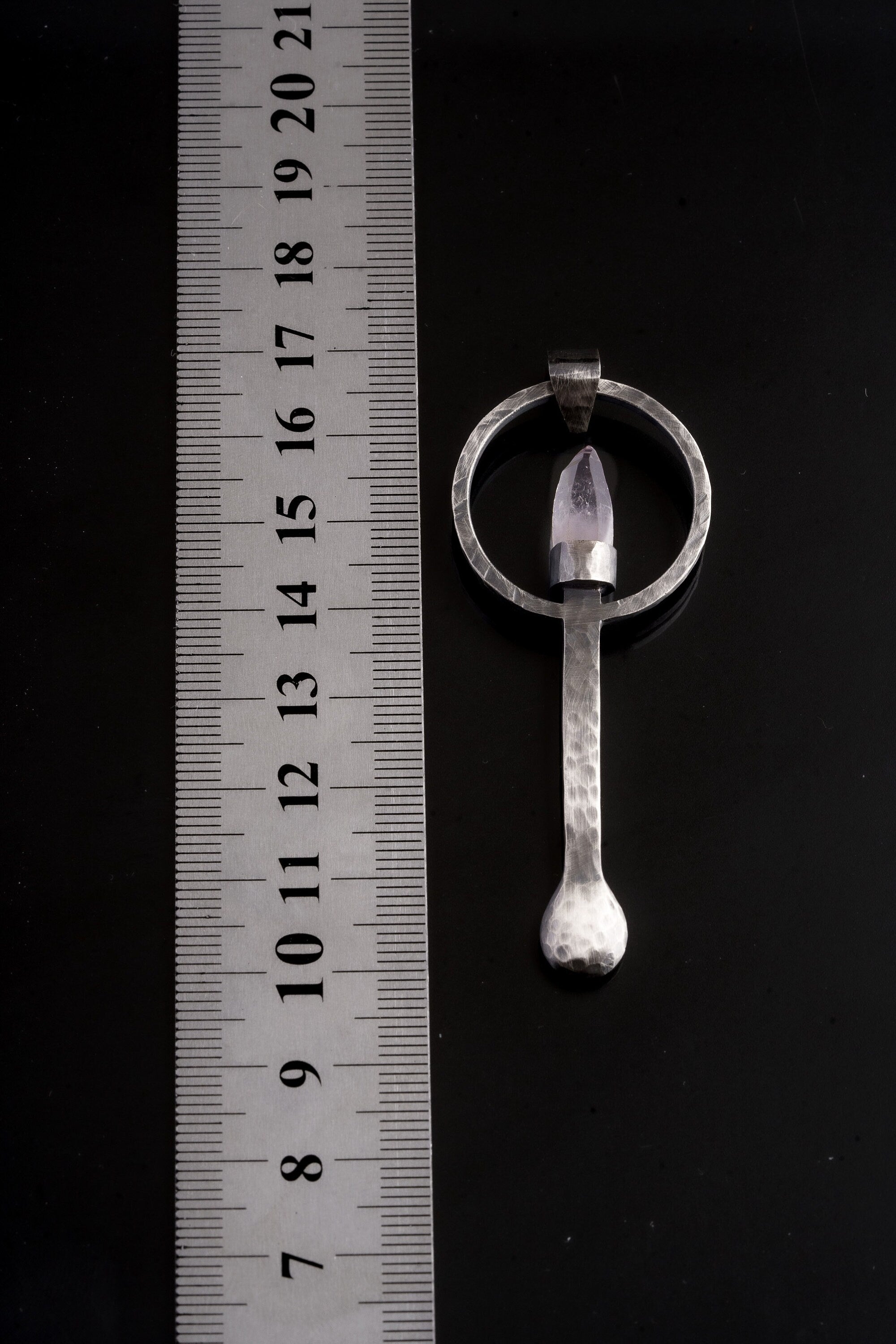 Light Coloured Vera Cruze Lemurian Laser Amethyst - Ceremonial Spoon - 925 Cast Silver - Oxidised & Hammer Textured