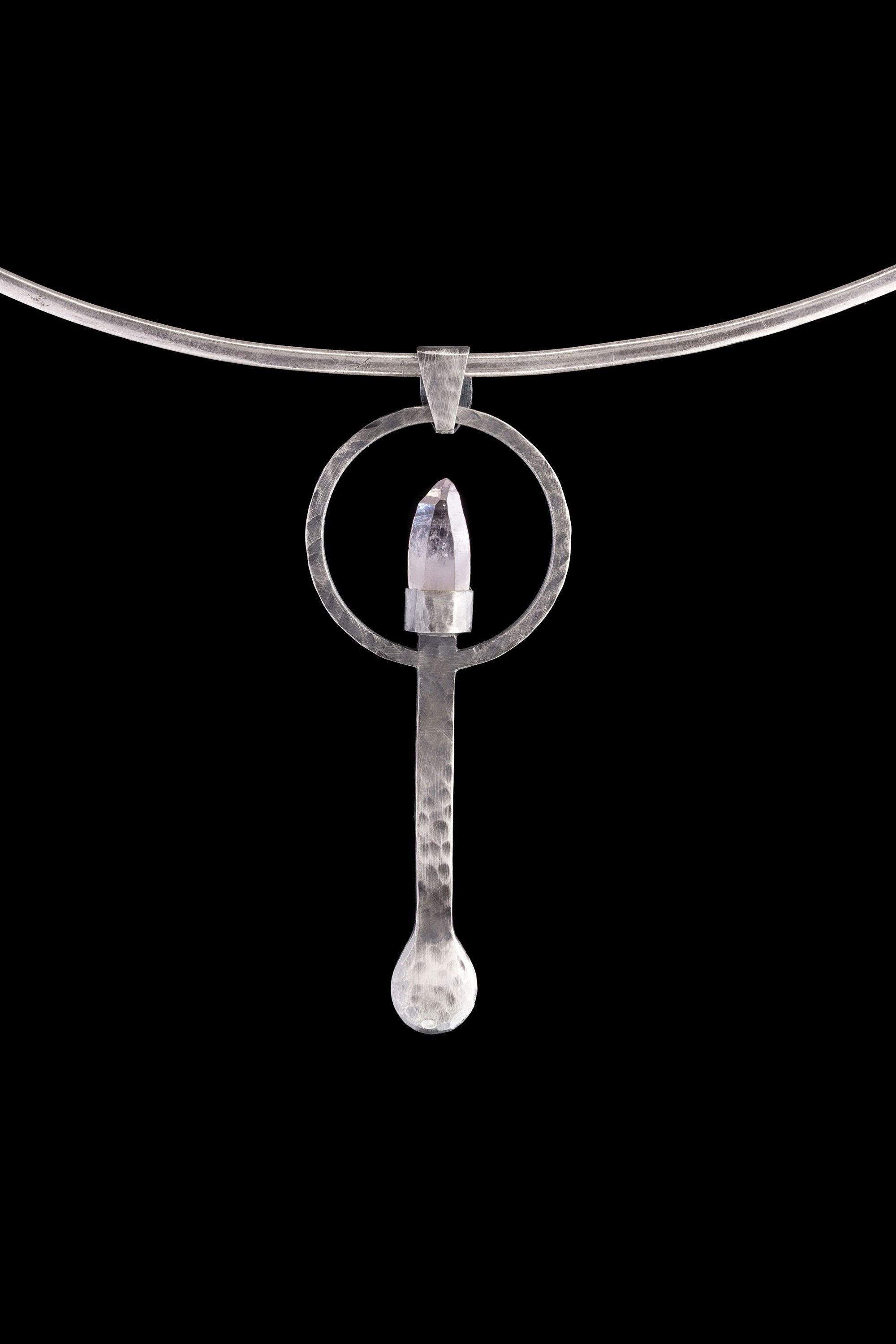 Vera Cruz Amethyst Spoon Pendant: Hammered Oxidized 925 Silver