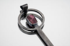 Pink Tourmaline - Spice / Ceremonial Spoon - 925 Cast Silver - Oxidised Brush Texture - Crystal Pendant Necklace