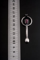 Pink Tourmaline - Spice / Ceremonial Spoon - 925 Cast Silver - Oxidised Brush Texture - Crystal Pendant Necklace