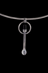 Black Tourmaline - Small Spice / Ceremonial Spoon - Solid 925 Cast Silver - Unique Brush Textured - Crystal Pendant Necklace