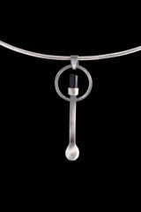 Black Tourmaline - Small Spice / Ceremonial Spoon - Solid 925 Cast Silver - Unique Brush Textured - Crystal Pendant Necklace