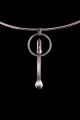 Cut Clear Quartz Generator - Spice / Ceremonial Spoon - 925 Cast Silver - Oxidised Brush Textured - Crystal Pendant Necklace