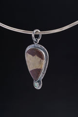 Grounding Australian Mookaite and Fiery Ethiopian Opal Pendant - Oxidised Sterling Silver with Sun Ray Details