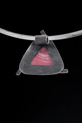 Gem Rhodochrosite Stack Pendant, Textured & Oxidized 925 Sterling Silver, Heart Chakra, Scorpio Zodiac, Emotional Healing, Unique Gift