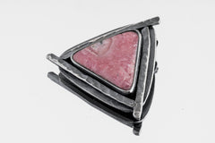 Triangle of Love Rhodochrosite Stack Pendant, Textured & Oxidized Sterling Silver, Heart Chakra, Scorpio, Emotional Healing, Unique Gift