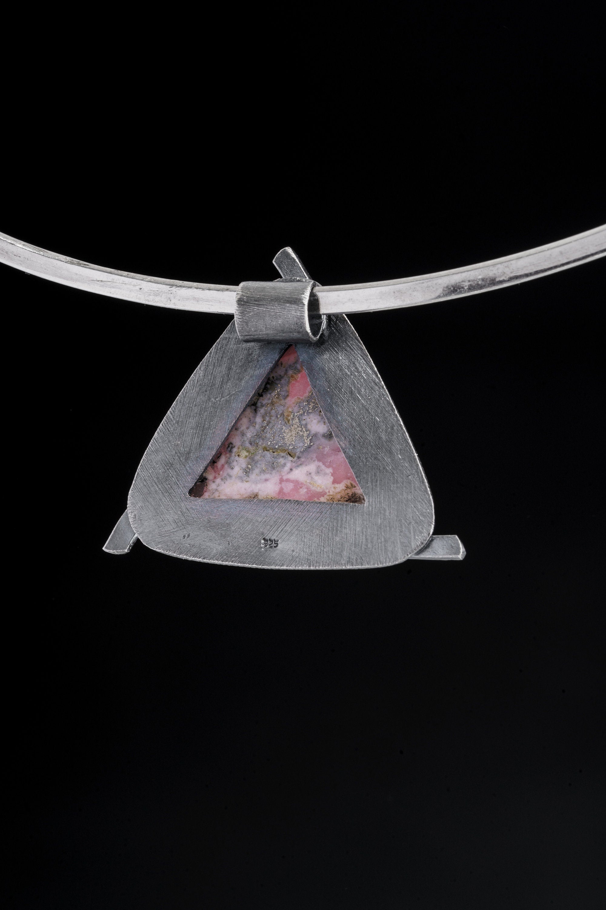 Rhodochrosite Necklace 925 Silver Triangle Pendant Sun Ray Self Love Compassion Jewelry Gift