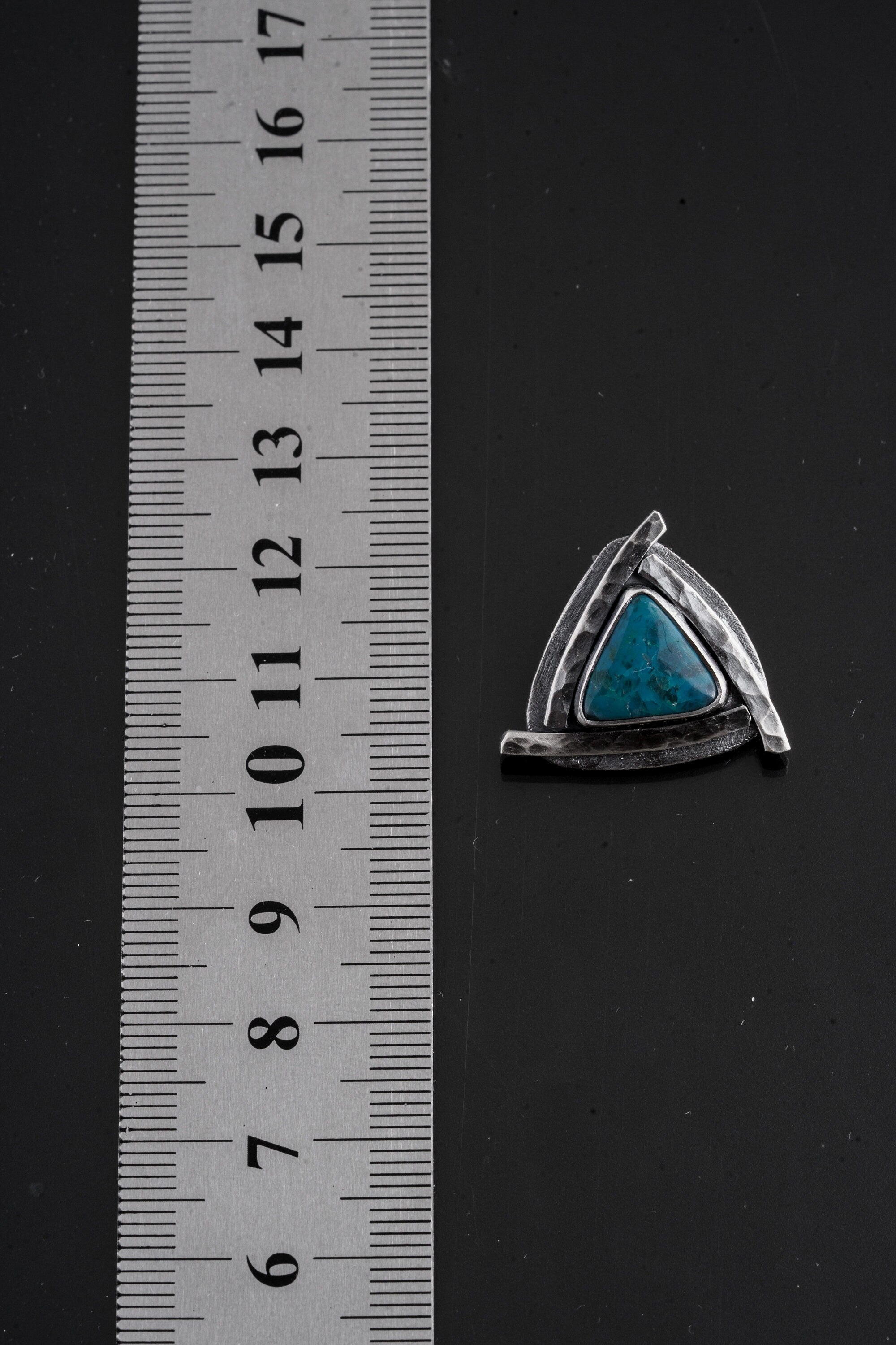 Triangle of Serenity - Silicated Chrysocolla - Stack Pendant - Textured & oxidised - 925 Sterling Silver - Crystal Pendant