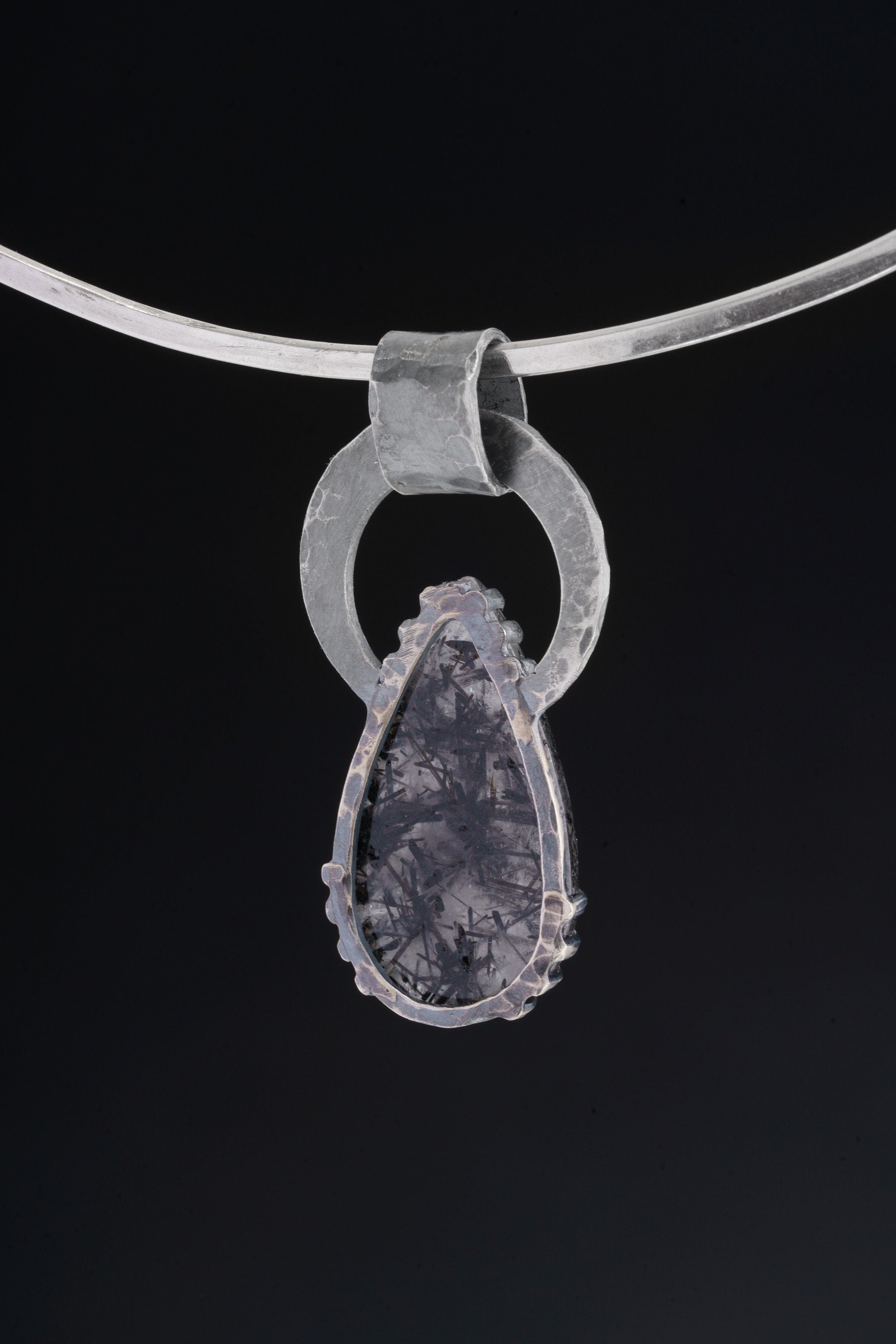 Raw Moonstone Black Rutile Pendant 925 Sterling Silver Oxidized Necklace Third Eye Crown Chakra Gift