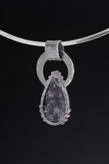Raw Moonstone Black Rutile Pendant 925 Sterling Silver Oxidized Necklace Third Eye Crown Chakra Gift