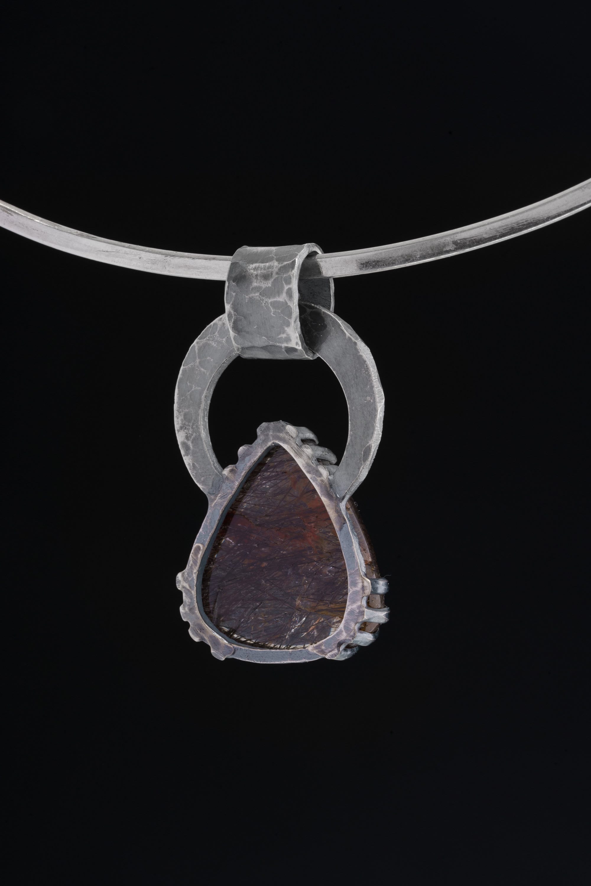Amethyst Black Rutile Quartz Pendant 925 Silver Oxidized Claw Necklace Crown Third Eye Chakra Gift