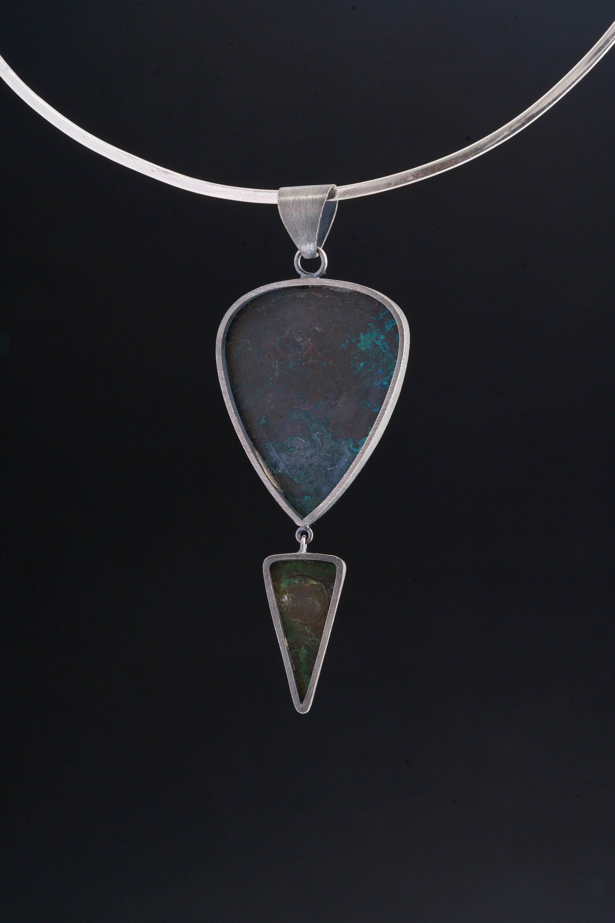 Malachite Chrysocolla Pendant: Sterling Silver, Pyrite & Azurite