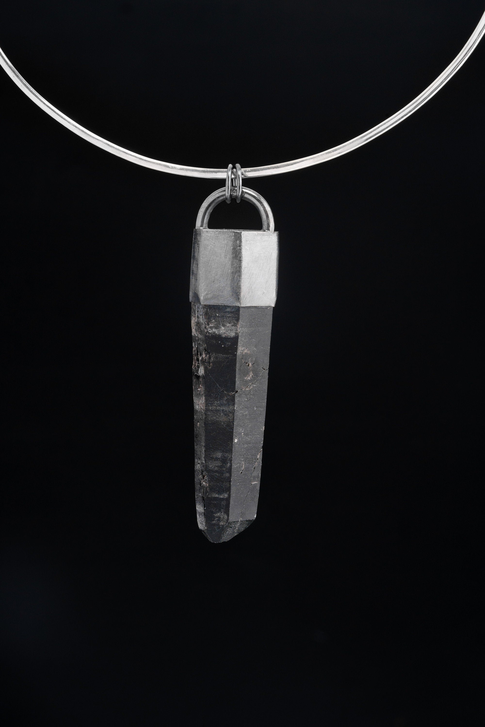 Rare Dark Himalayan Lemurian Laser Smoky Twin Quartz - Sterling Silver Crystal Pendant