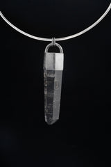 Rare Dark Large Raw Himalayan Lemurian Laser Smoky Twin Quartz - Sterling Silver Crystal Pendant - Oxidized & Brushed - Minimal Industrial