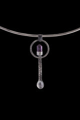 Cut Amethyst Point Generator - Spice / Ceremonial Spoon - 925 Cast Silver - Unique Hammered Textured - Crystal Pendant Necklace