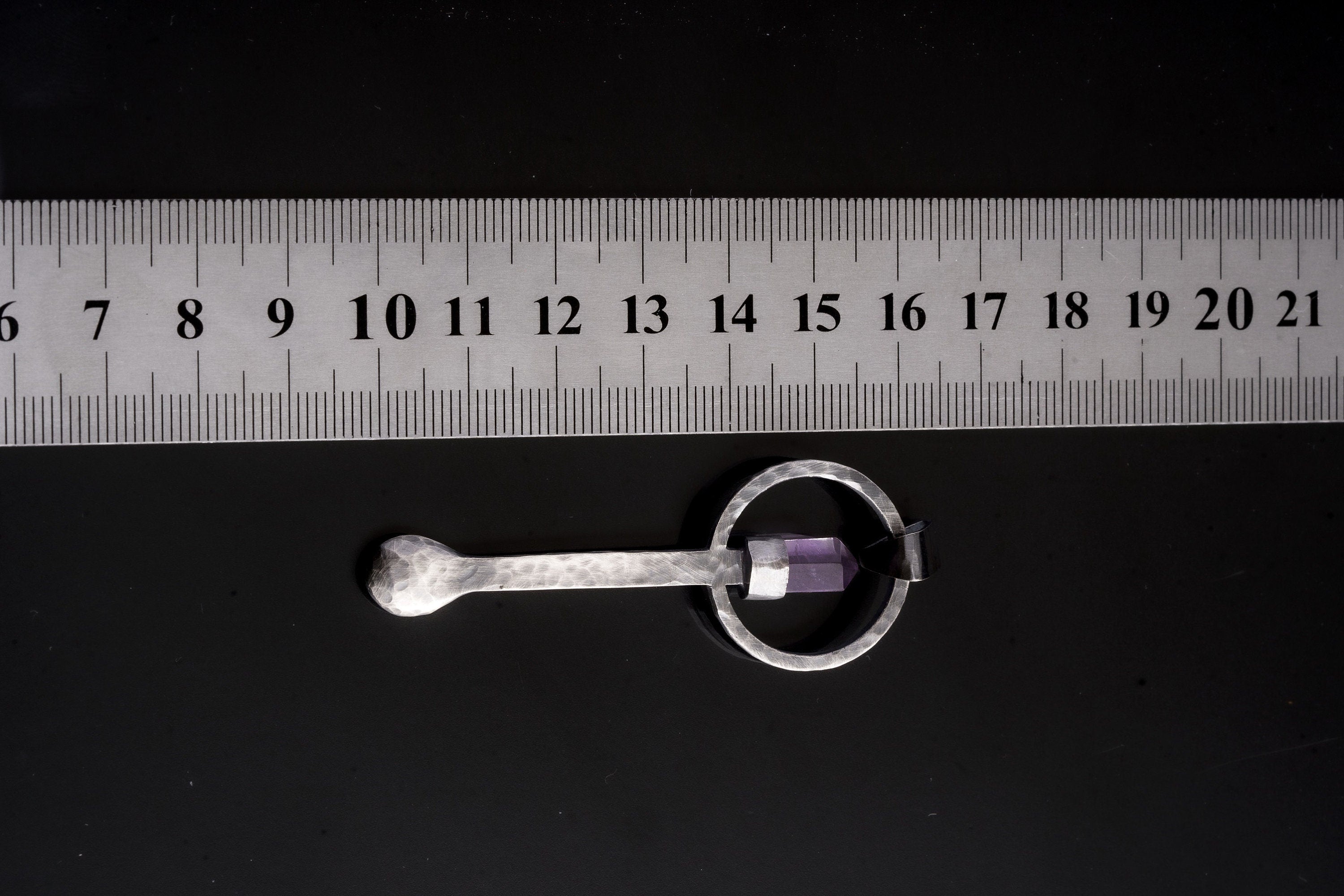 Cut Amethyst Point Generator - Spice / Ceremonial Spoon - 925 Cast Silver - Unique Hammered Textured - Crystal Pendant Necklace