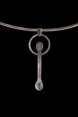 Semi Polished Blue Moonstone - Small Spice Spoon - Solid 925 Cast Silver - Oxidised Brush Textured - Crystal Pendant Necklace
