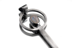 Semi Polished Blue Moonstone - Small Spice Spoon - Solid 925 Cast Silver - Oxidised Brush Textured - Crystal Pendant Necklace